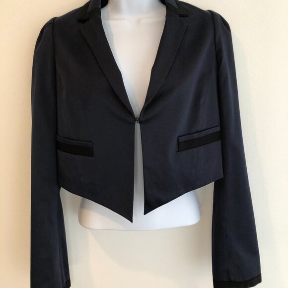 Rebecca Taylor Jackets & Blazers - Rebecca Taylor Navy and Black Satin Cropped Tuxedo Jacket, Sz 4